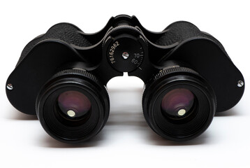 Black soviet binoculars isolated on white background