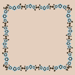 Frame of flowers on a square background stylized flowers and leaves - graphics. Scarf, tile, square