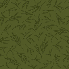 Obraz premium Bamboo pattern leaves repeat in monotone green botanical background print design. Scattered vector illustration. Fun and cute seamless repeat surface design for kids , botanical lovers and home decor