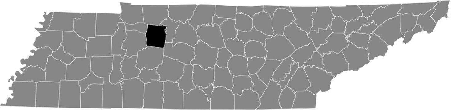 recommend clip art: Black highlighted location map of the Dickson County inside gray administrative map of the Federal State of Tennessee, USA