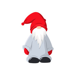 A cute bearded dwarf in a red hat. Vector isolated clipart.