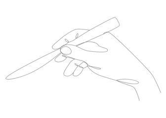 Silhouettes of a man's hand holding a knife in modern one line style. Continuous line drawing, aesthetic outline for home decor, posters, wall art, stickers, logo. Vector illustration.