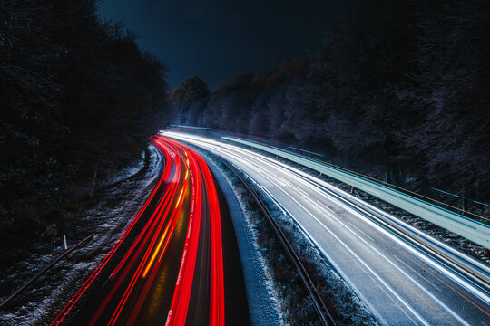 Road in England during the first snow night 2021