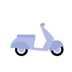 Blue scooter motorbike. Flat vector cartoon illustration