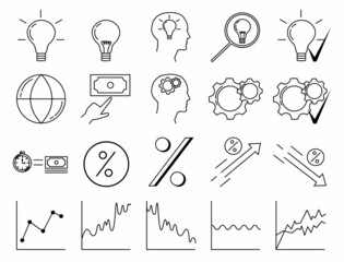 Business and marketing line icons collection,business people,human resources, office management, search for ideas, percent, diagram, search and more.Outline icons collection.Simple vector illustration