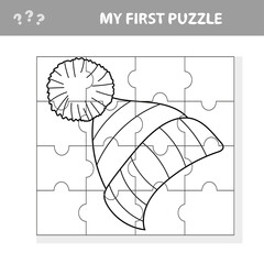 My first puzzle, education game for children, Knitted hat. Game for kids. Coloring page
