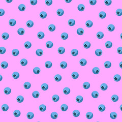 Seamless pattern with blueberries. Summer organic fruit background. Trendy pattern for decoration design, poster, textile. Simple vector illustration with vegetarian healthy food. Summer background.