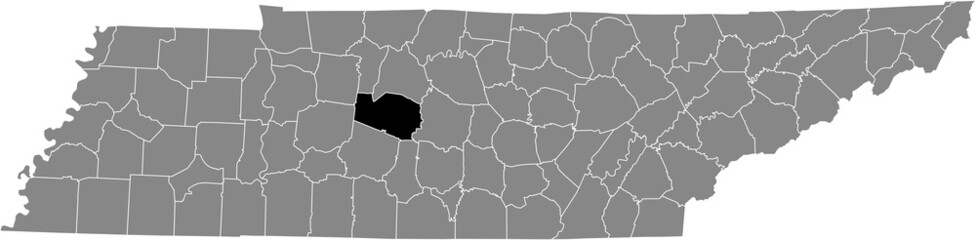 Black highlighted location map of the Williamson County inside gray administrative map of the Federal State of Tennessee, USA