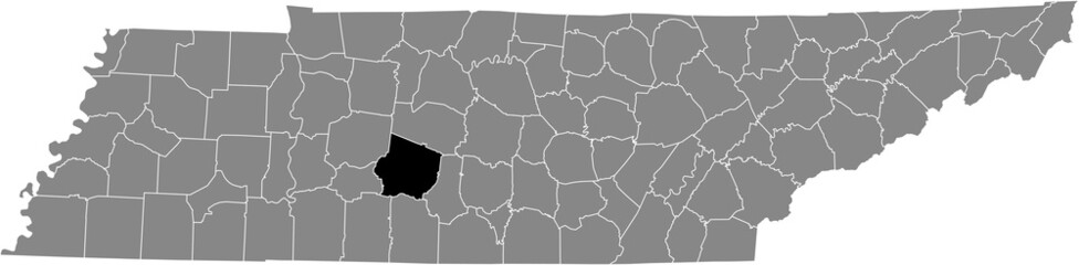 Black highlighted location map of the Maury County inside gray administrative map of the Federal State of Tennessee, USA