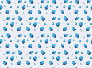 Pattern with Easter blue eggs. Lots of eggs on a light background. Festive packaging for Easter. Painted bright eggs