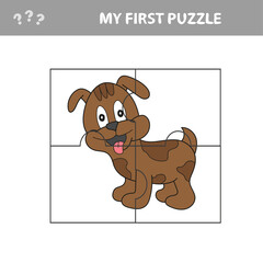 Cartoon Vector Illustration of Educational Jigsaw Puzzle Game for Children with Funny Dog Character. My first puzzle
