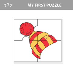 My first puzzle, education game for children, Knitted hat. Game for kids