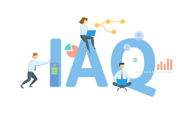 IAQ, Indoor Air Quality. Concept with keyword, people and icons. Flat vector illustration. Isolated on white.