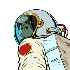 Following me, a female astronaut leads forward to the future © studiostoks