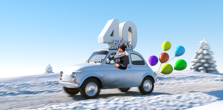 Geburtstagsauto Happy Birthday 40 im Winter