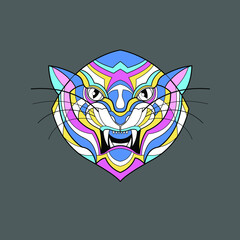 Tiger line art colorful vector illustration
