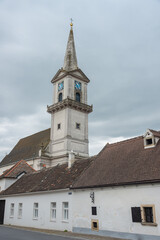 Fototapeta na wymiar Town Parish Church of St Nicholas in Purbach, Burgenland, Austria