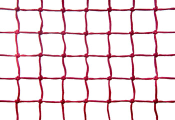 Detail of football goal. red net of ropes. Macro or close-up of a soccer