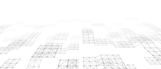 Abstract digital background of points and lines. Glowing black plexus. Big data. Network or connection. Abstract technology science background. 3d vector illustration.