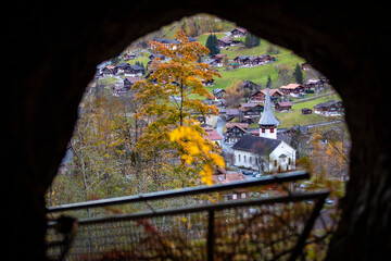 Below the Staubbach waterfall with a view of the Lauterbrunnen church