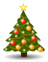 Vector illustration of Christmas tree on a white background