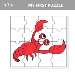 My first puzzle. Sea crayfish. Puzzle pieces - a game for preschool children.