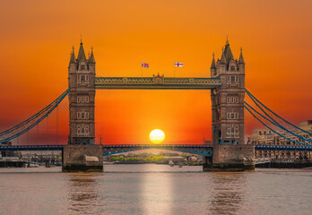 Fototapeta na wymiar London Tower bridge and Thames river at sunset, UK