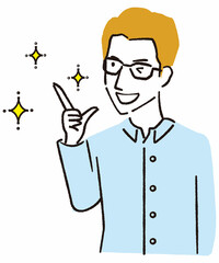 手書き線画カラーイラスト ウィンク思いつく眼鏡の男性