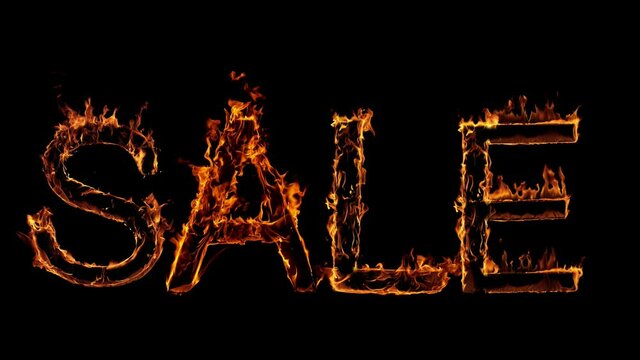 SALE Word made of Fire Flames on Black Background. Super Slow Motion, 1000 fps.