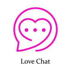 Logotipo con texto Love Chat con corazón interior en burbuja de habla con líneas en color rosa