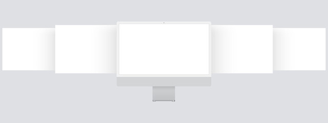 Fototapeta na wymiar Computer Monitor Mockup with Blank Wireframing Web Pages. Concept for Showcasing Screenshots of Web-Sites. Vector Illustration