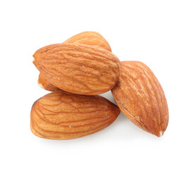 Fresh almond nuts on white background