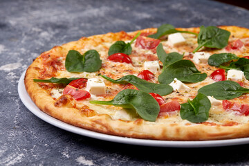 tasty pizza with chicken and cheese