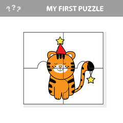 Puzzle game for children - Christmas tiger, education game for kids. Cute tiger