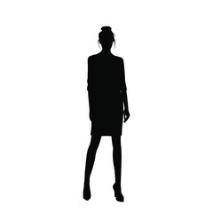 Vector silhouette of woman standing,  figure of young girl, sexy profile, black color, isolated on a white background