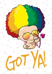 Valentine's day greeting card with rainbow cupid