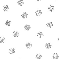 Abstract monochrome seamless pattern with small squares, circles, spirals in black and white color. Vector design for textile print, web banners, posters, cards, wallpapers, backdrops, wrapping paper.