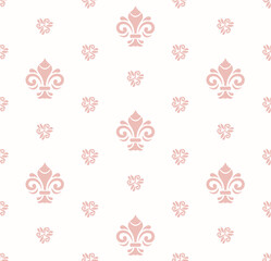 Seamless vector pattern. Modern geometric ornament with pink royal lilies. Classic vintage background