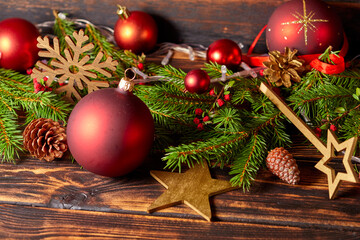 Christmas decoration on the wooden background