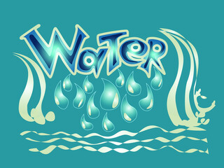 Obraz premium vector illustration depicting the stylized word water in blue tones for advertising design and room decoration in water style