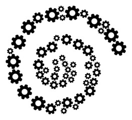 Gear wheel icon spiral composition. Gear wheel signs are composed into twist design concept. Abstraction twist created from randomized gear wheel items.