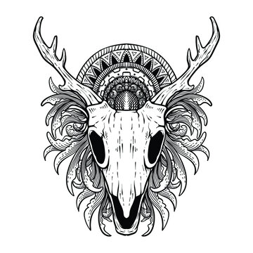 awesome tattoo design skull deer with mandala ornament
