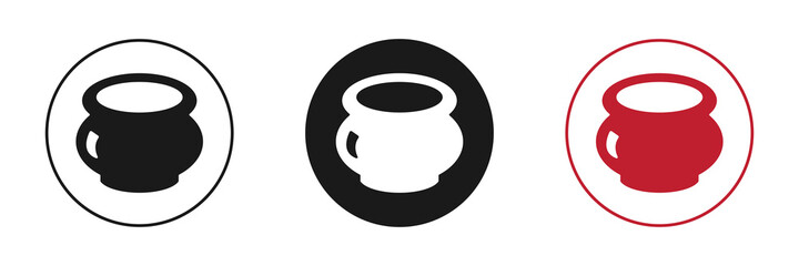 Dairy products in a clay pot. Set of icons. Vector illustration.