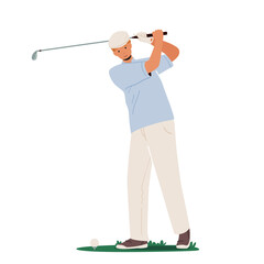 Young Smiling Man in Sport Uniform Holding Golf Club in Hands on Playing Course Isolated on White Background