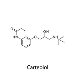 Carteolol molecular structure, flat skeletal chemical formula. Beta blocker drug used to treat Glaucoma. Vector illustration.