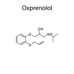 Oxprenolol molecular structure, flat skeletal chemical formula. Beta blocker drug used to treat Hypertension, Angina. Vector illustration.