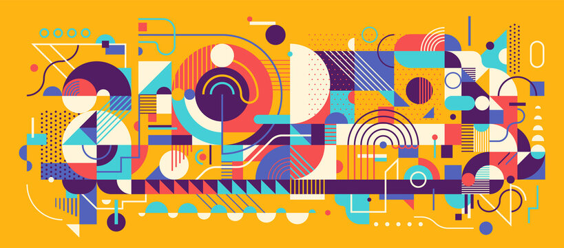 Abstract geometric background design in colorful retro style. Vector illustration.