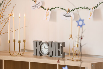 Beautiful decorations for Hanukkah celebration in room