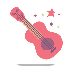 Guitar abstract drawing. Musical inspiration concept. Acoustic guitar cartoon style, hand drawn vector illustration. Part of set.