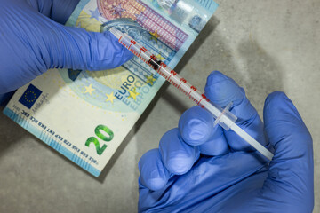 The cost of vaccinations and research on a new variant of Omicron, Concept, Receiver in laboratory...